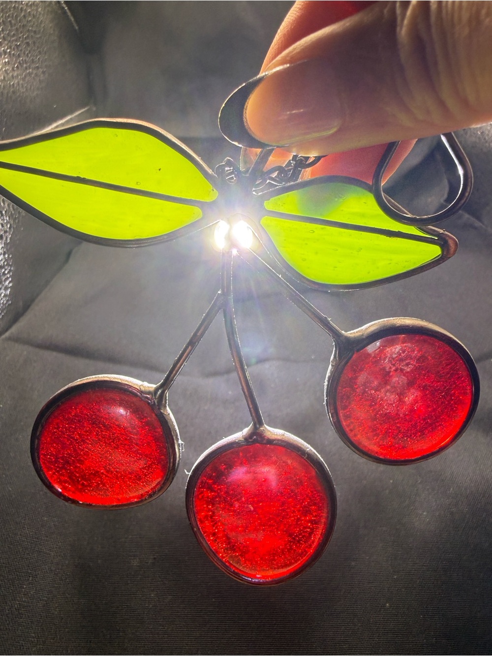 Vintage Stained Glass Cherries Suncatcher
